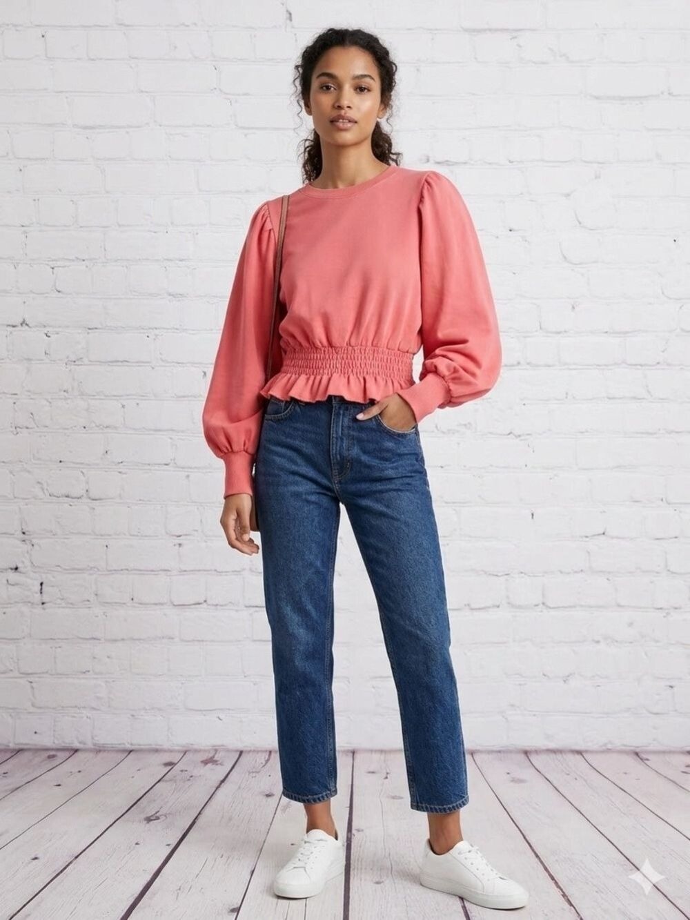 Zara Pink Balloon Sleeve Cinched Sweatshirt.